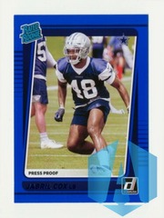 JABRIL COX 2021 Donruss Rated Rookie BLUE Press Proof RC #317 Dallas Cowboys